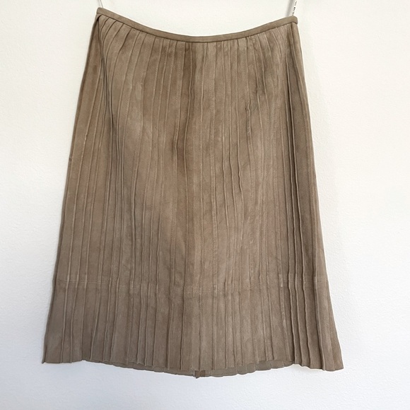 LAFAYETTE 148 suede pleated skirt beige nude rare midi leather - Picture 1 of 6